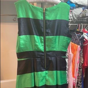 Ladies XL Shantung Silk Navy blue and Kelly green striped dress.